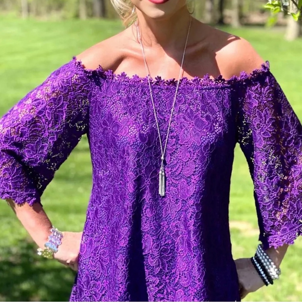 Chic Off-Shoulder Purple Lace Blouse